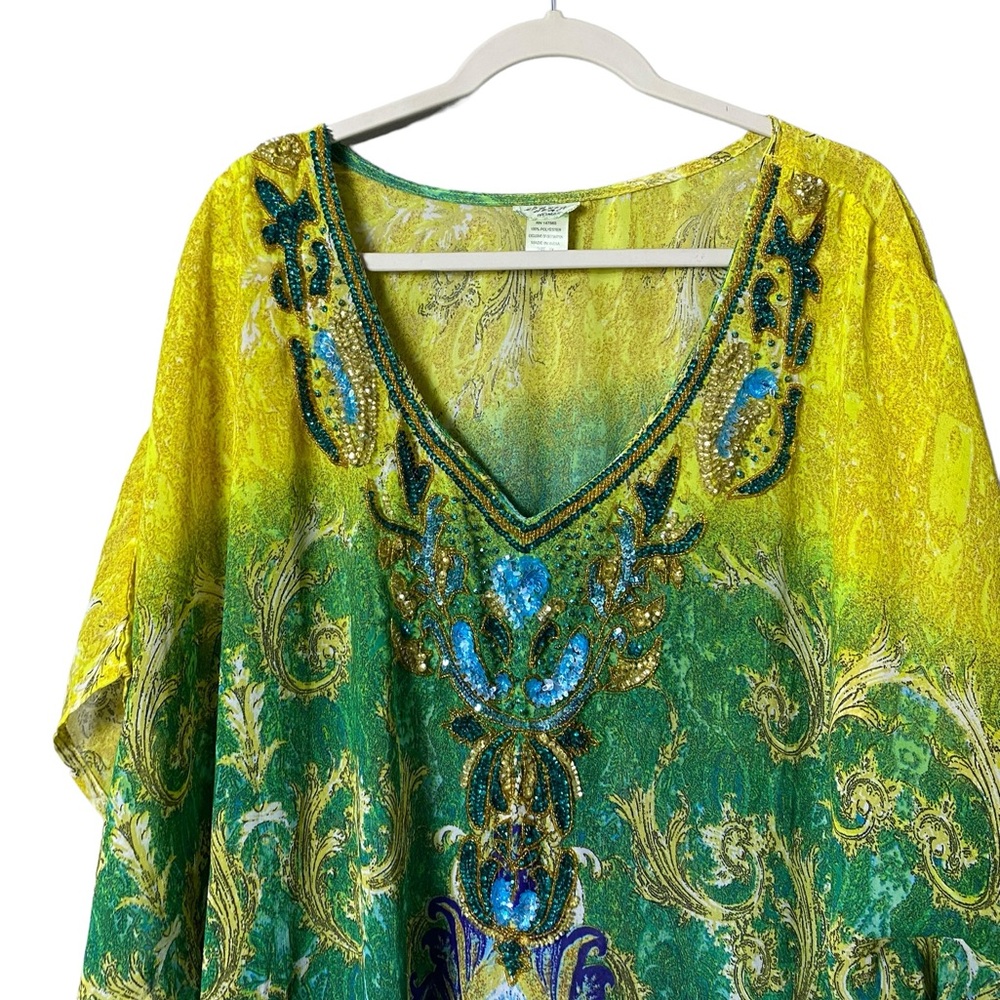 Vibrant Yellow-Green Floral Maxi Dress - Picture 4 of 9